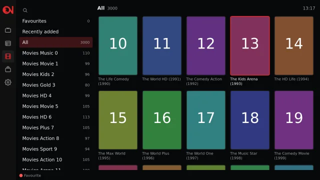 Ontv movie grid with covers by category.