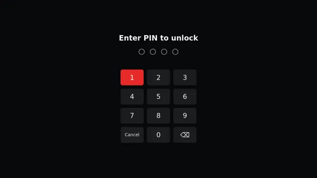 Ontv PIN pad asking for a PIN to unlock.